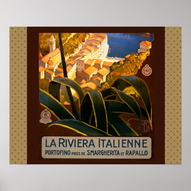 Italienska Riviera Europe Italien Travel Poster (Framsidan)