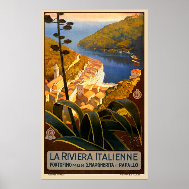Italienska Riviera Europe Italien Travel Poster (Framsidan)