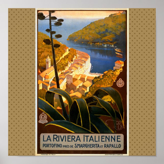 Italienska Riviera Europe Italien Travel Poster (Framsidan)