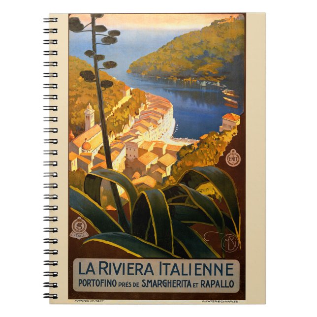 Italienska Riviera Europe Italien Travel Poster Anteckningsbok (Framsidan)