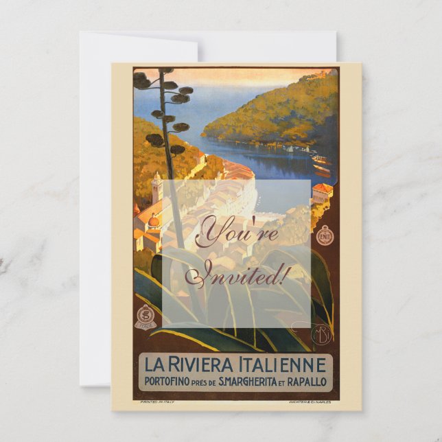 Italienska Riviera Europe Italien Travel Poster Inbjudningar (Framsida)