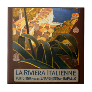 Italienska Riviera Europe Italien Travel Poster Kakelplatta