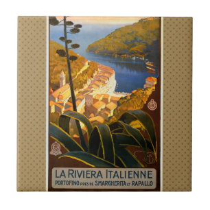 Italienska Riviera Europe Italien Travel Poster Kakelplatta