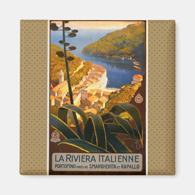 Italienska Riviera Europe Italien Travel Poster Magnet (Framsidan)