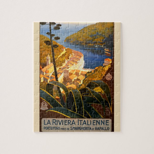Italienska Riviera Europe Italien Travel Poster Pussel (Vertikal)