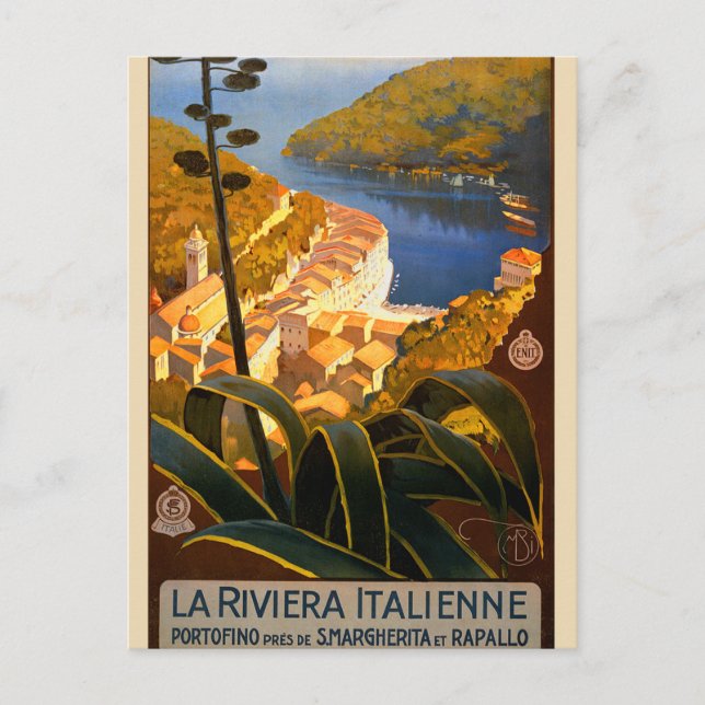 Italienska Riviera Europe Italien Travel Poster Vykort (Framsida)