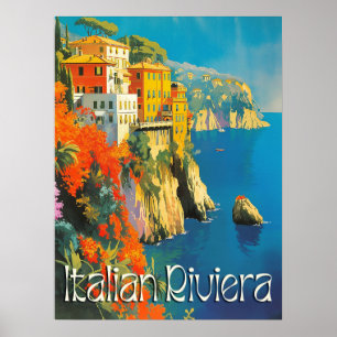 Italienska Riviera Retro Travel Poster