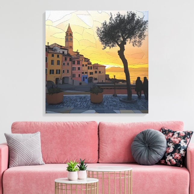 Italienska Rivieran Solnedgång Konst - Canvastryck (Insitu (Vardagsrum))
