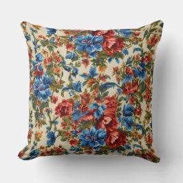 Italienska Röda och Blåa blommor med Lush Löv Kudde