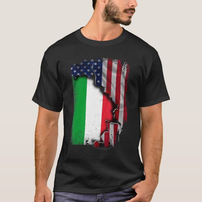 Italienska ROOTS Halamerikanska Flagga Patrioitc I T Shirt (Framsida)