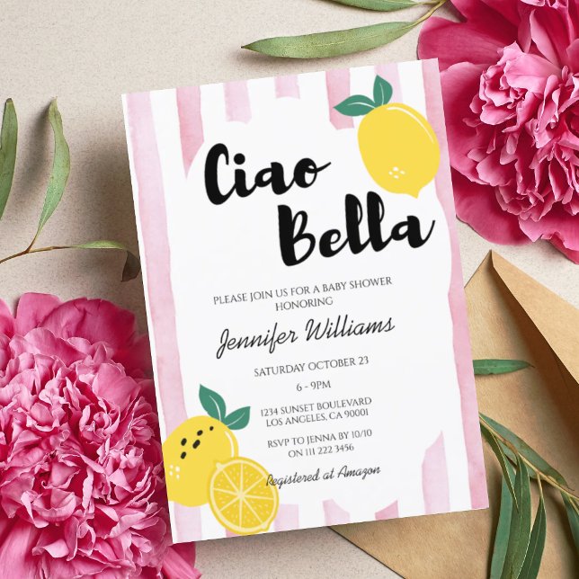 Italienska Rosan Lemon Ciao Baby Bella Shower Girl Inbjudningar (Italian Lemon Girl Baby Shower Invitation)