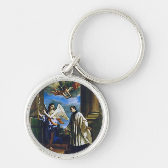Italienska Saint Aloysius Gonzaga Rund Silverfärgad Nyckelring (Framsidan)