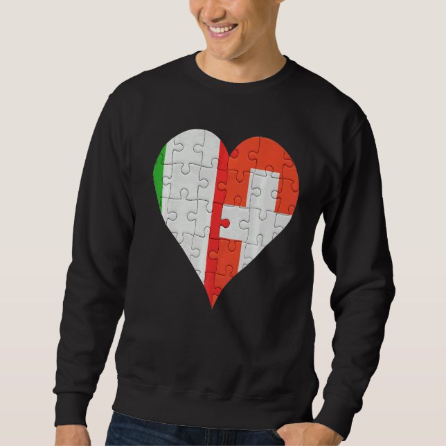Italienska schweiziska Flagga Heart Lång Ärmad Tröja (Framsida)