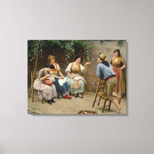 Italienska seamstress Women och en Boy Enjoying Go Canvastryck (Framsida)