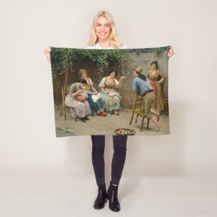Italienska seamstress Women och en Boy Enjoying Go Fleecefilt