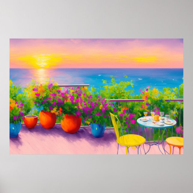 Italienska Seaside Garden Patio Poster (Framsidan)