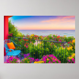 Italienska Seaside Patio Garden Acrylic Art Poster