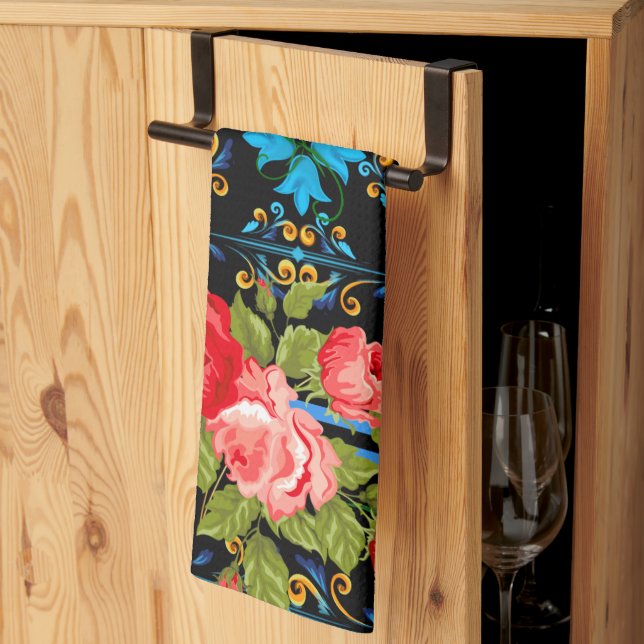 Italienska,sicilianska,blommigt,majolica mönster   kökshandduk (Thirds Fold)