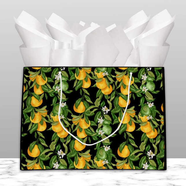 Italienska & Sicilianska Citroner på Svart Chic (Mediterranean Lemons on Black Gift Bag - Italian and Sicilian Celebrations)