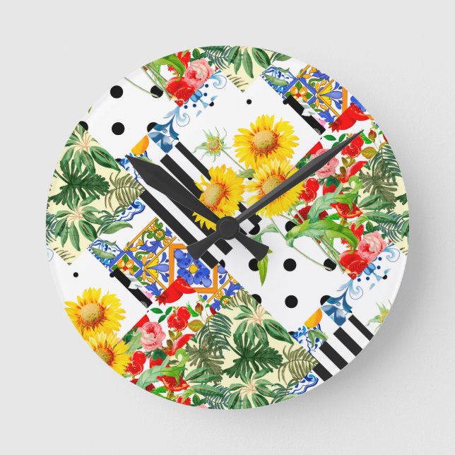 Italienska,sicilianska konst,lappverk,sommarblommo rund klocka (Framsida)