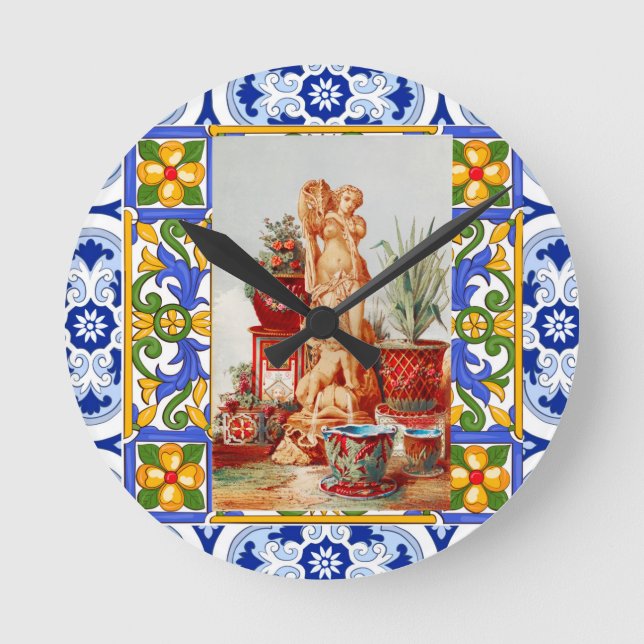 Italienska,sicilianska konst,maiolica,plattor,baro rund klocka (Framsida)