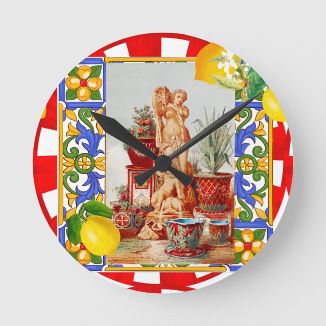 Italienska,sicilianska konst,maiolica,plattor,baro rund klocka (Framsida)