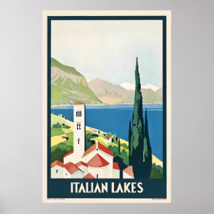 Italienska sjöar Italien Vintage-resaaffisch Poster
