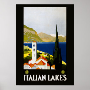 Italienska sjöar Vintage-reseaffisch Poster