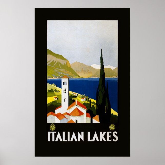 Italienska Sjöar Vintage resor Poster (Framsidan)