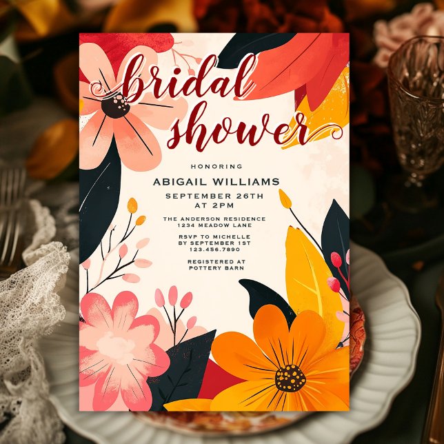 Italienska solnedtryckt Blommigt Möhippa Inbjudningar (Italian Sunset Inspired Floral Bridal Shower Invitation)