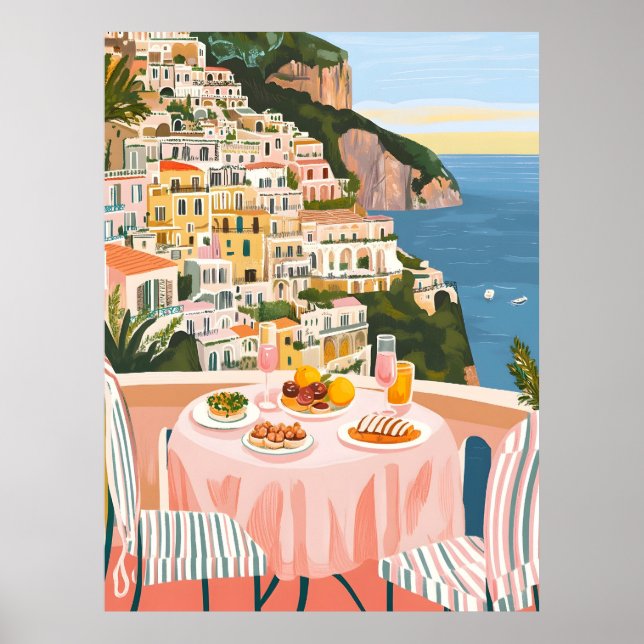 Italienska sommaren Amalfi Kusten Acrylic Wall Art Poster (Framsidan)