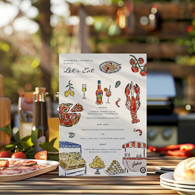 Italienska sommarvattenfärgen Bröllop Menu Meny (Skapare uppladdad)