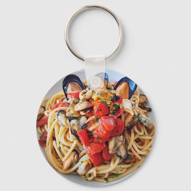 Italienska Spaghetti med musslan Keychain Nyckelring (Framsida)