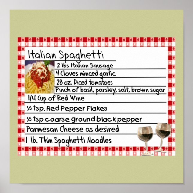 Italienska Spaghetti Recipe Poster (Framsidan)