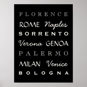 Italienska städer Typografi Poster