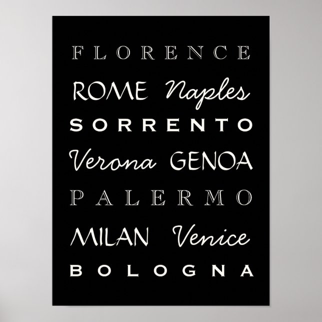 Italienska städer Typografi Poster (Framsidan)