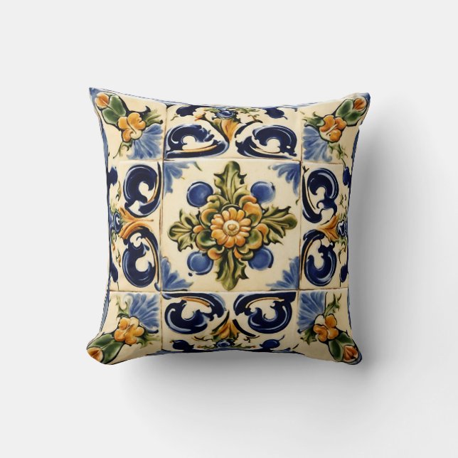 Italienska Stil, Majolica, Blommigt, Tile Kudde (Framsida)