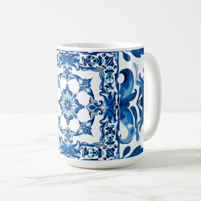 Italienska stil,Medelhavet,mosaik,blått Kaffemugg (Framsida höger)