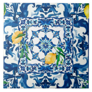 Italienska stil,Medelhavet,mosaik,blått Kakelplatta
