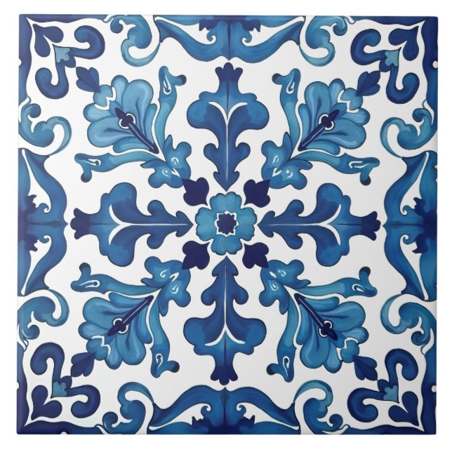 Italienska stil,Medelhavet,mosaik,blått Kakelplatta (Framsidan)