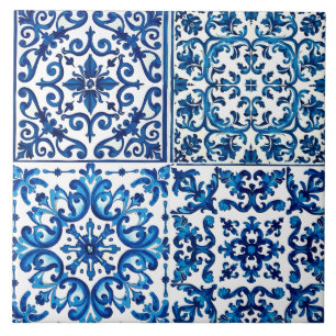 Italienska stil,Medelhavet,mosaik,blått Kakelplatta