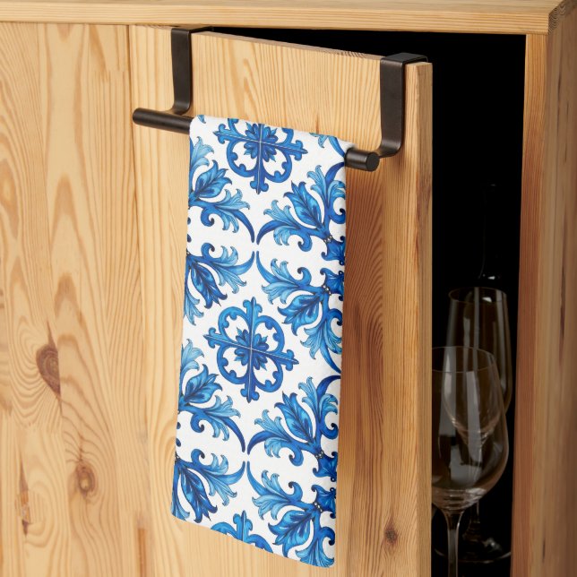 Italienska stil,Medelhavet,mosaik,blått Kökshandduk (Thirds Fold)