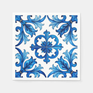 Italienska stil,Medelhavet,mosaik,blått Pappersservett