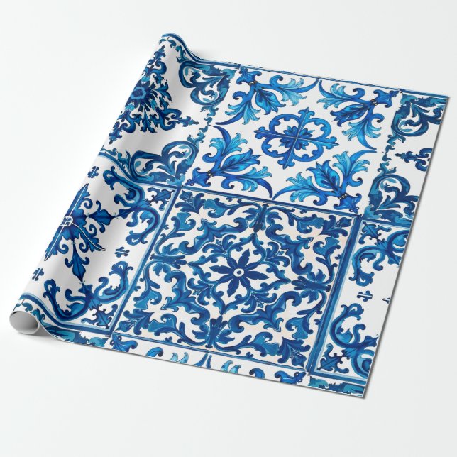 Italienska stil,Medelhavet,mosaik,blått Presentpapper (Utrullad)