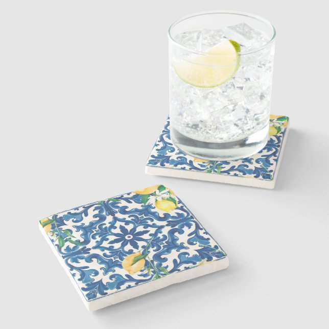 Italienska stil,Medelhavet,mosaik,blått Stenunderlägg (Sidan)