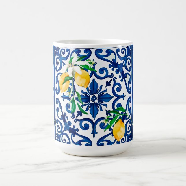 Italienska stil,mosaik,blå,citron, kaffemugg (Center)