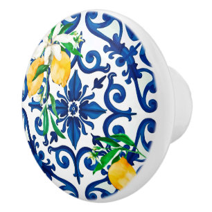 Italienska stil,mosaik,blå,citron, knopp