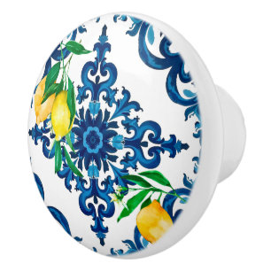 Italienska stil,mosaik,blå,citron, knopp