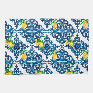Italienska stil,mosaik,blå,citron, kökshandduk