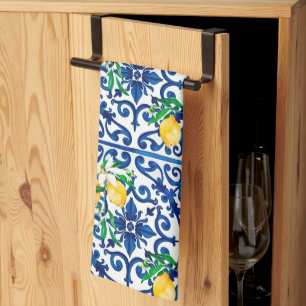 Italienska stil,mosaik,blå,citron, kökshandduk